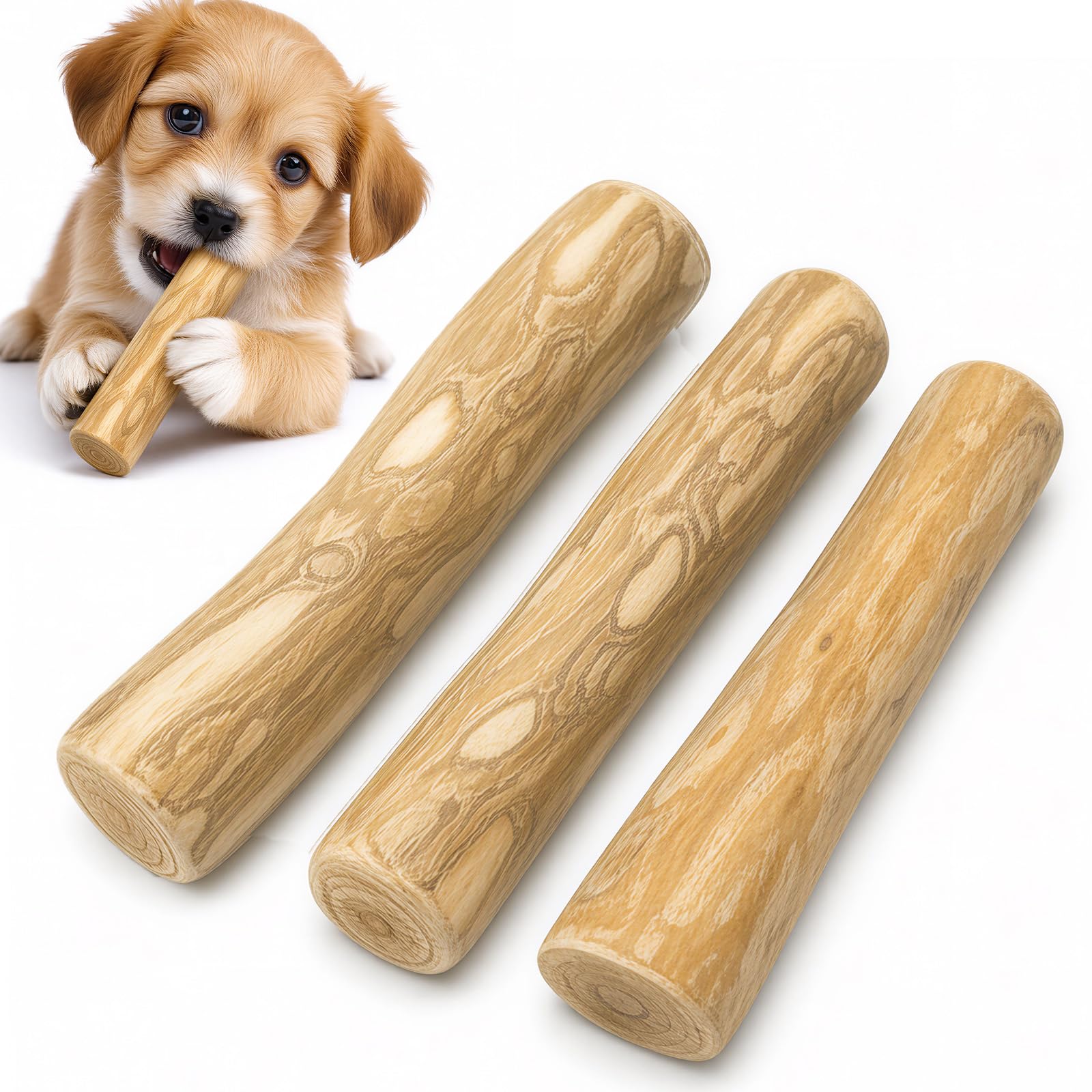 3 PCS Coffee Wood Dog Chew, Toys 14cm Natural Puppy Teething Sticks