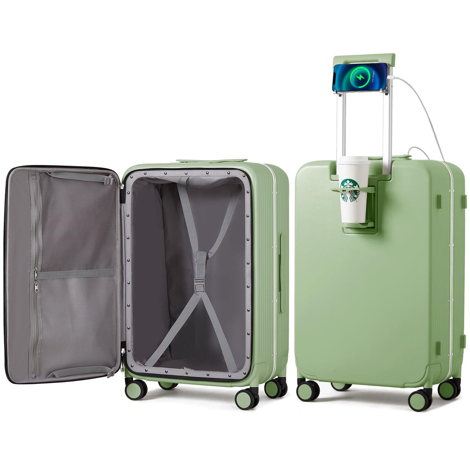 mixi Luggage PC Hardside Rolling Suitcase with Spinner Wheel TSA Lock with Cup Phone Holder