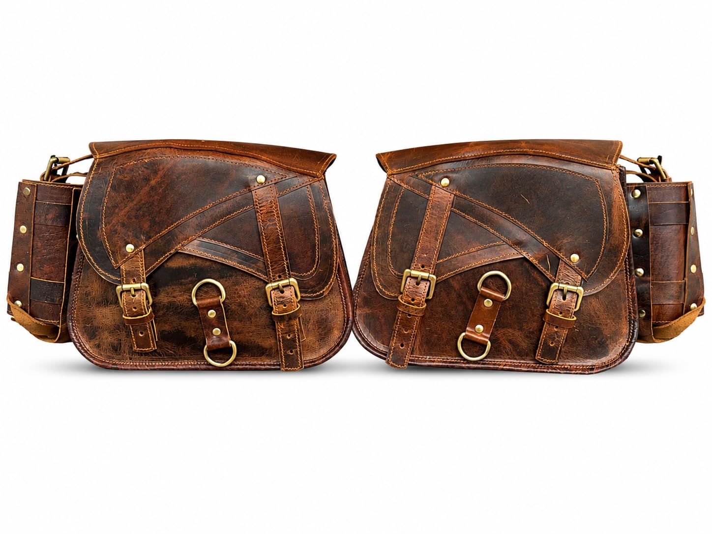 American Blue Set of 2 Genuine Leather Motorcycle Saddle Bags, Saddle Bag, Bicycle Bag, Vintage Fork Bags, for Bike Lovers (Bottle Holder Bag Set) โ image 1