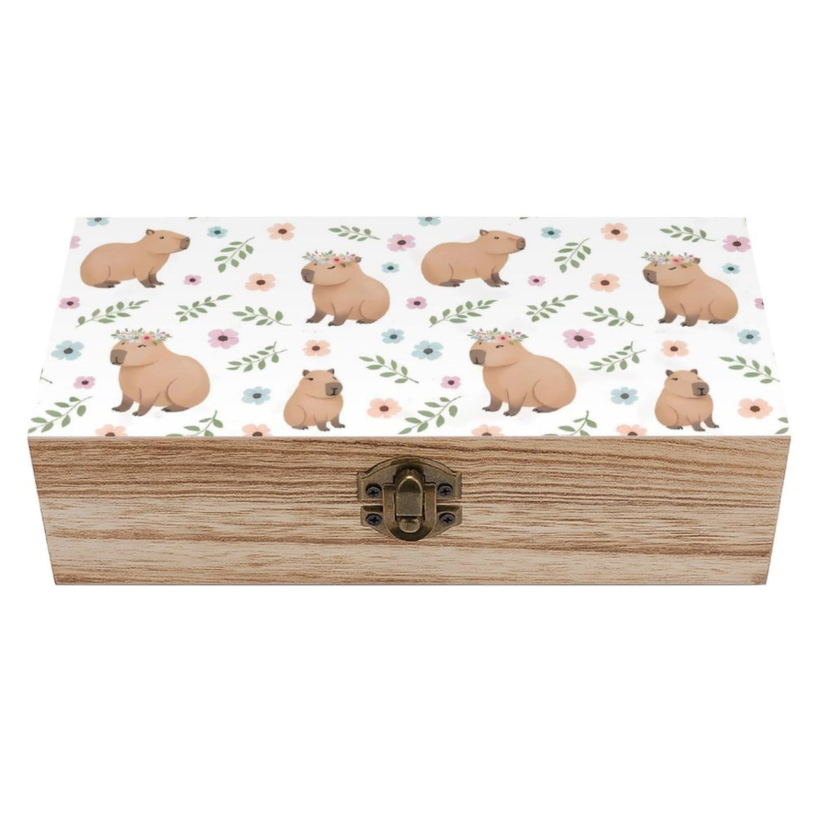 HLBSDM Capybara Flroal Wooden Storage Box