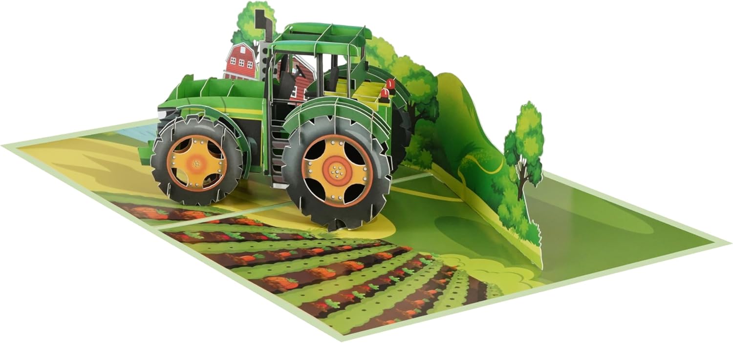 Gifts And Cards Big Green Tractor 3D Pop-Up Greeting Card – Country Farm Scene with Red Barns – Great for Dad Farmer Birthday Retirement – 6" x 8" with Notecard and Envelope - Image 9