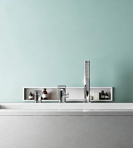 Miniatura 8 de Grifo de bañera romano cromado moderno con boquilla giratoria de 360°, grifo de bañera de montaje en cubierta con ducha de mano, grifo de llenado de