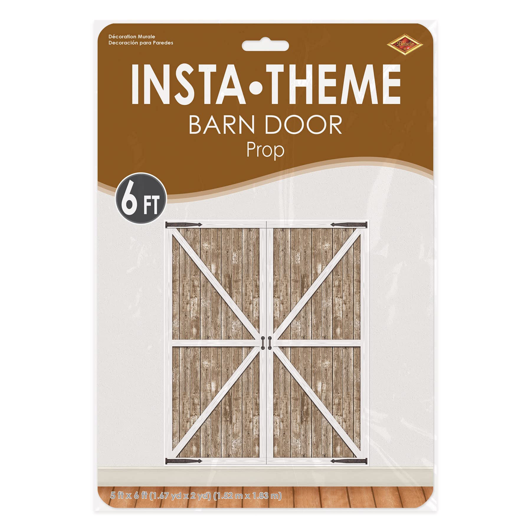Beistle 152 cm x 152 cm rustykalne drzwi do stodoły zachodniej fotografia tło z motywem farmy, sesja zdjęciowa tło na urodziny, baby shower, wystrój dnia ślubu, brązowy/biały/czarny