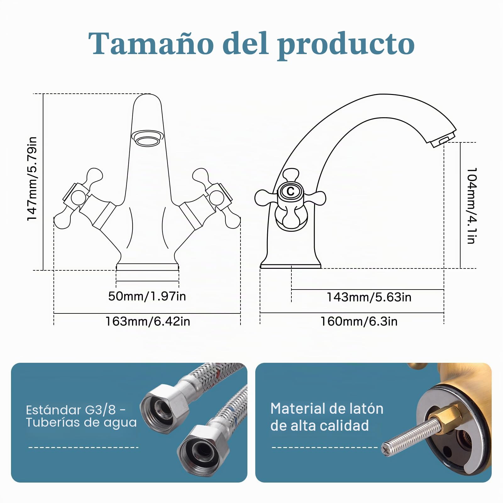Grifo Mezclador de Lavabo Grifos de Lavabo de Baño Grifos de Lavabo con Cabeza Cruzada de Latón