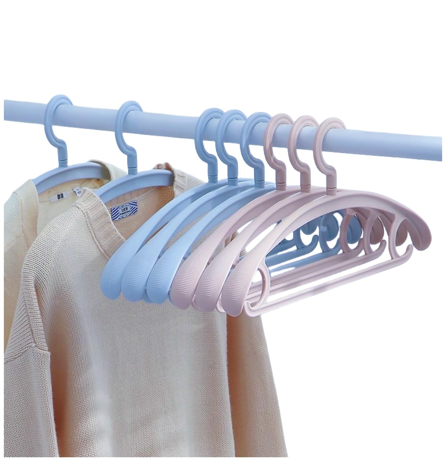 Confezione da 10 grucce in plastica resistente, capacità 11,3 kg, gancio girevole per vestiti, spalle larghe, antiscivolo, spesso (Blu)