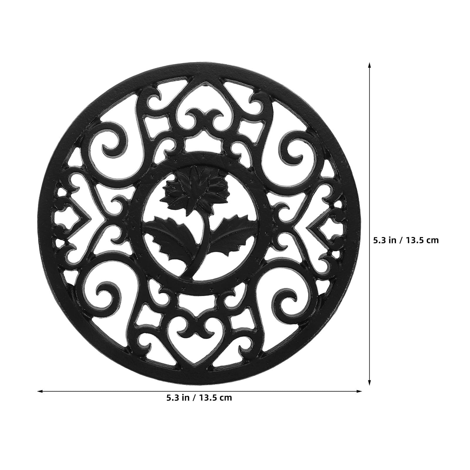 GALPADA 4 Pièces Dessous de Plat Noir Motif Floral Vintage, en Fonte, Rond