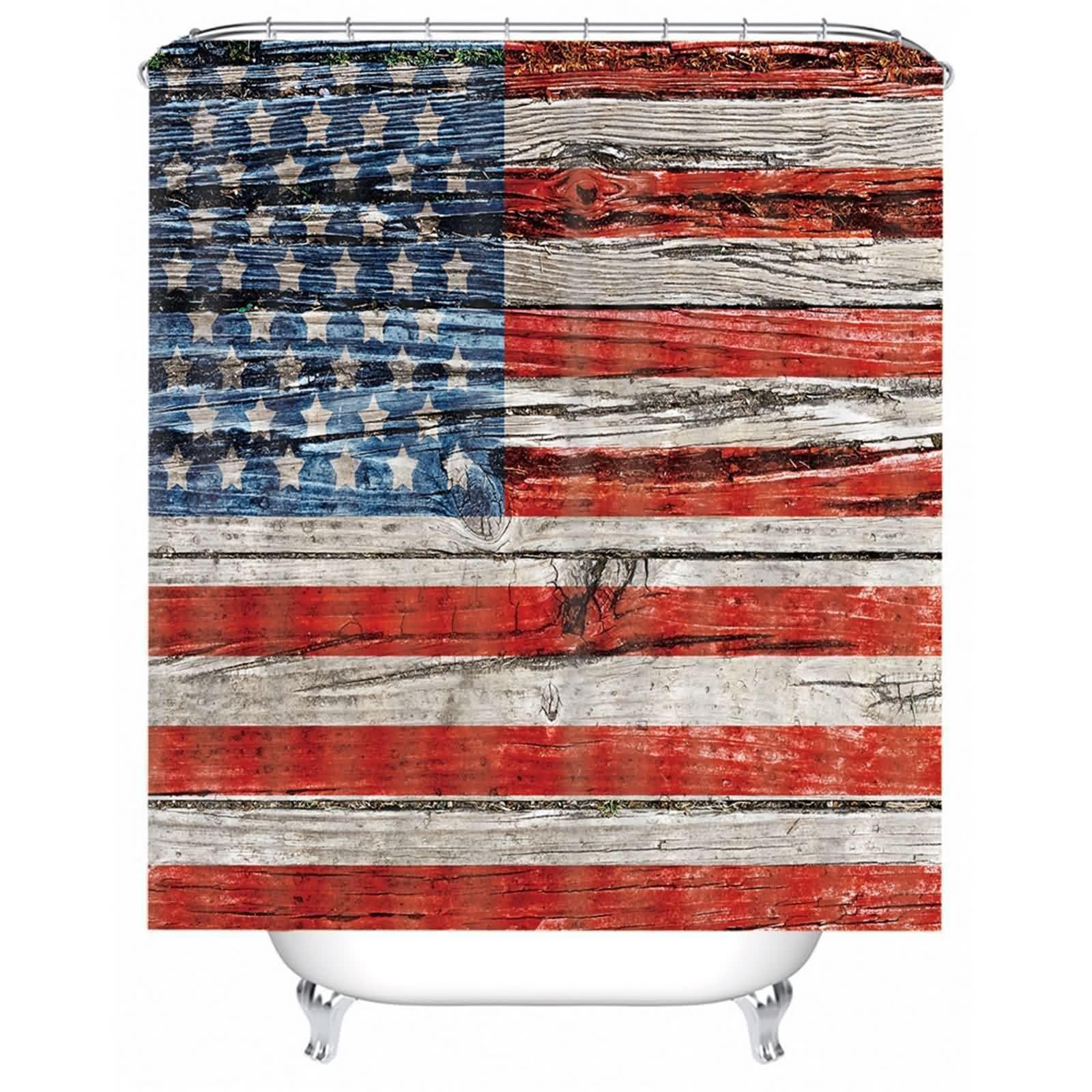 Rideau de douche en tissu drapeau américain pour une salle de bain style loft