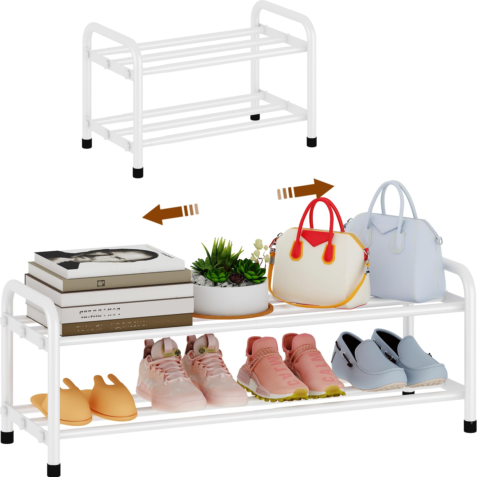 2-Tier Expandable Shoe Rack, Heavy Duty Metal Organizer for Closet Entryway