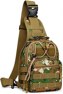 Tactical Sling Backpack Military Chest Bag Molle Crossbody Shoulder Pack Water Resistant Nylon Rucksack for Outdoor Hiking Cycling Traveling Commuting(Natural)