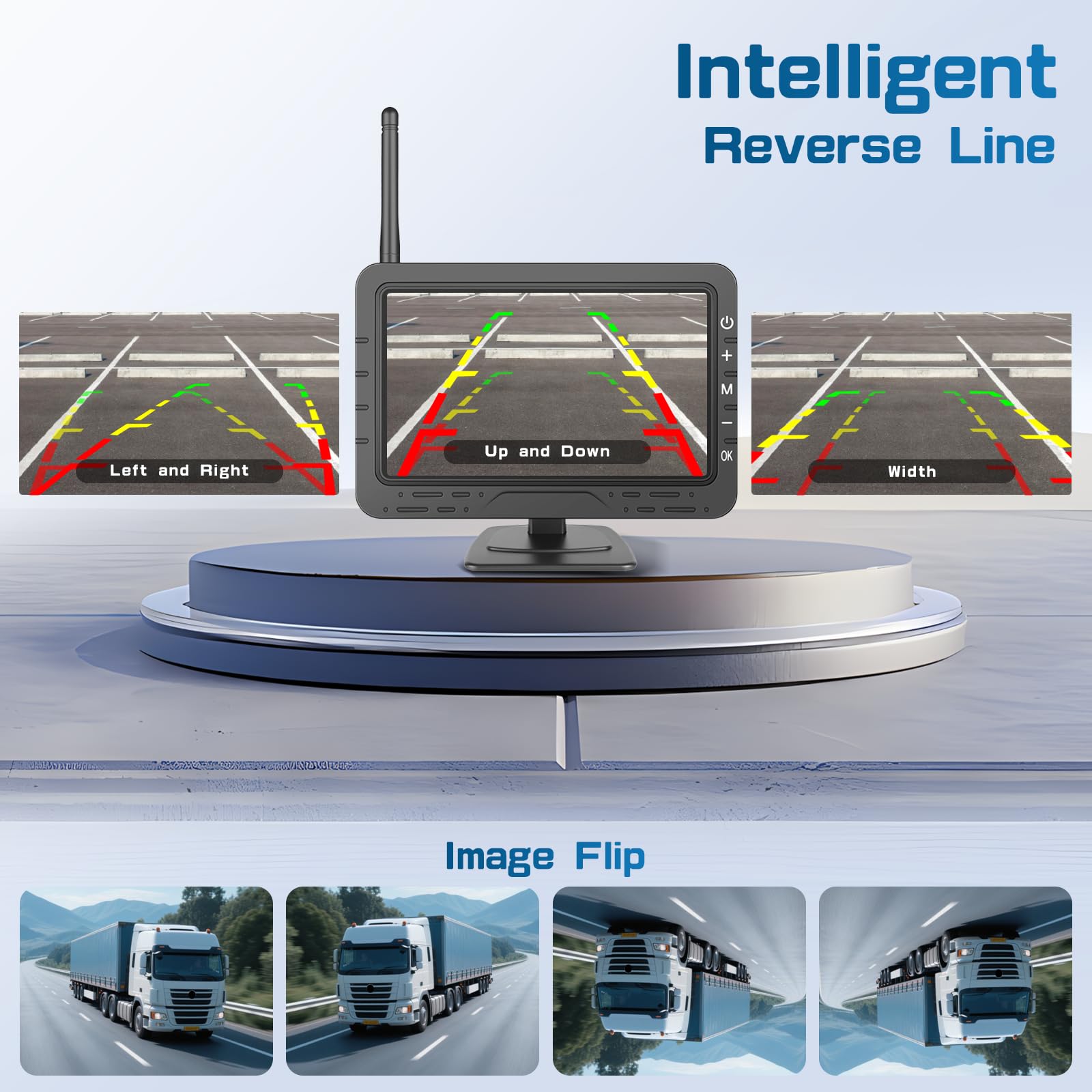 Hikity Cámara de Marcha Atrás Digital Inalámbrica con Monitor de 4,3 Pulgadas TN IPS IP68 Impermeable Visión Nocturna DIY Línea de Parqueo para Coche Camión Autobús Tractor