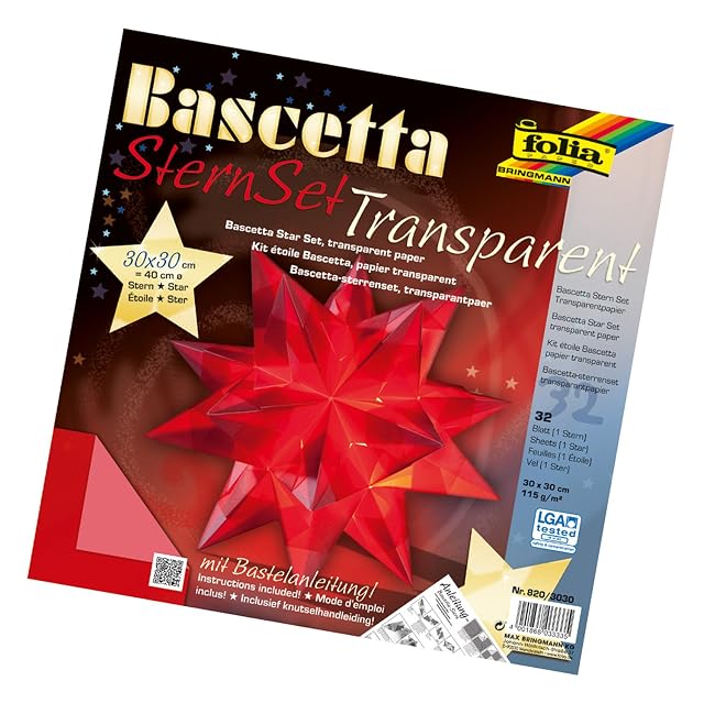 Folia 820/3030 DIY kit Bascetta- Set creativo de estrellas (30 x 30 cm) (32 hojas de papel transparente color…
