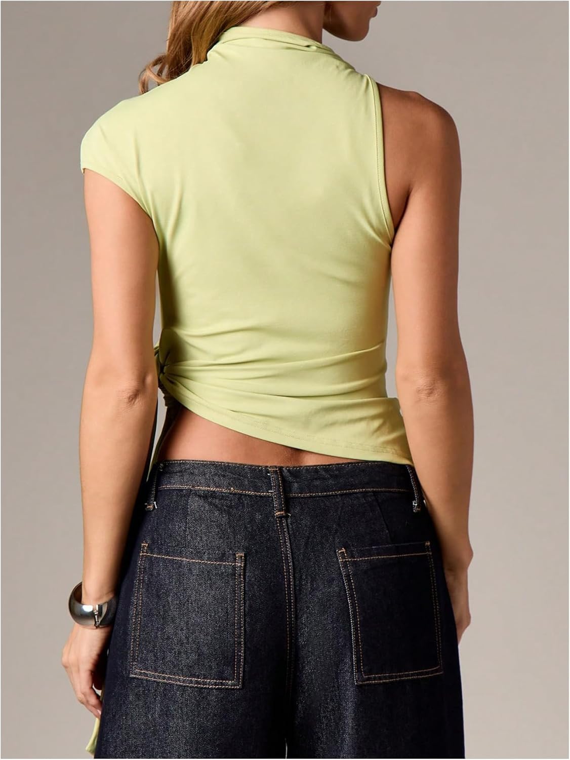 SweatyRocks Women's Y2k One Shoulder Asymmetrical Top Mock Neck Cap Sleeve Fitted Going Out Tops - Image 3