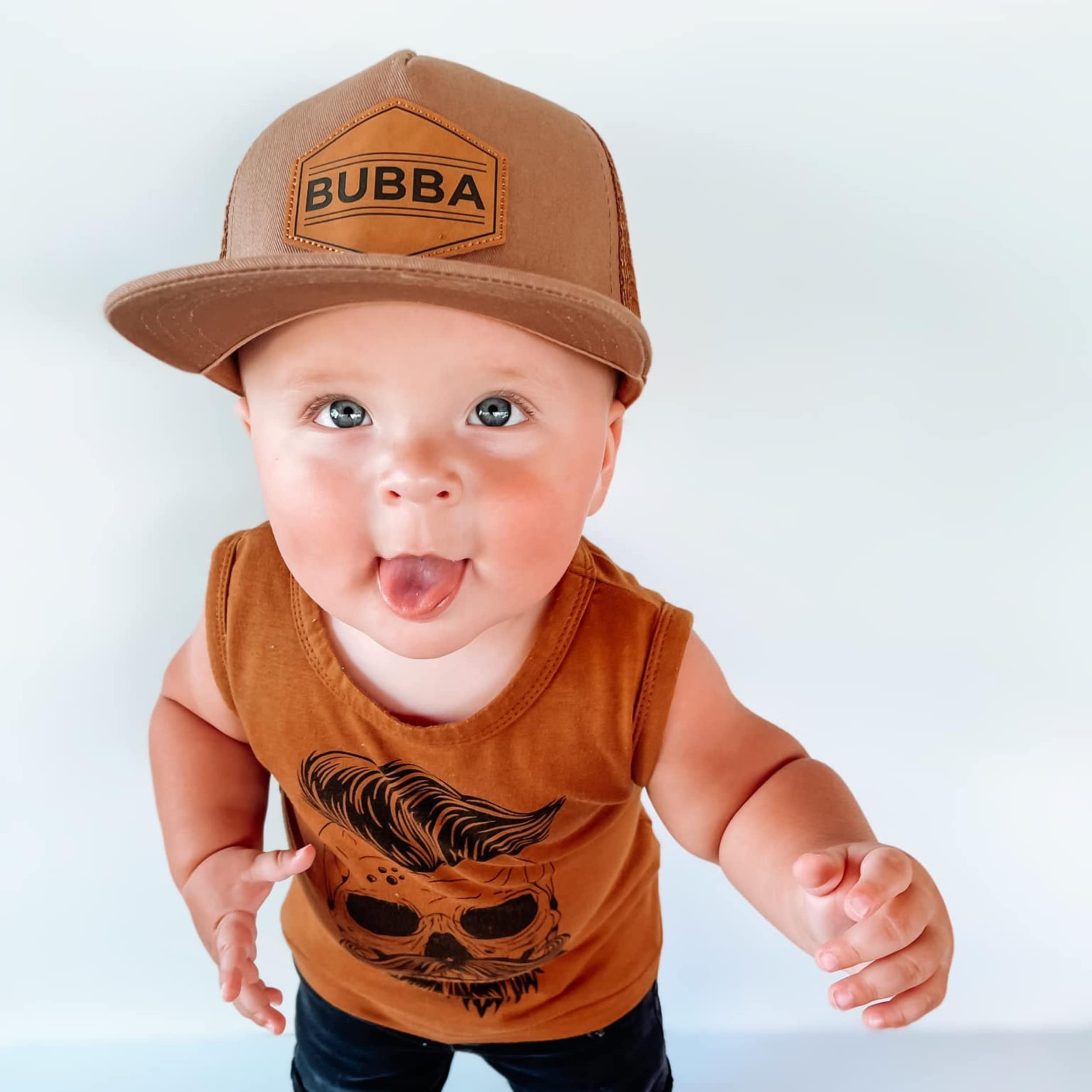 Gorro de béisbol para bebé, gorra de camionero Bubba para bebé, recién nacido, joven, con parche de ala plana, sombrero de sol para verano e invierno