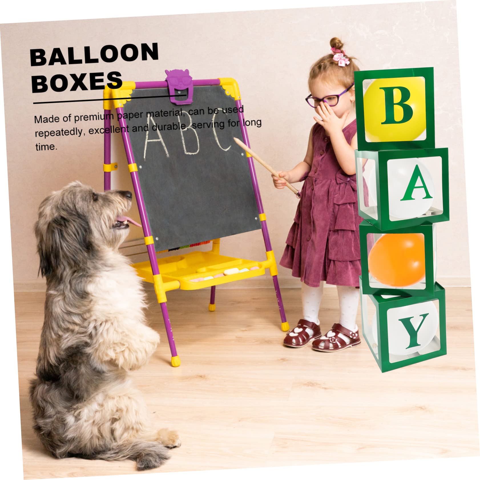 Grüne Babyparty Ballonboxen mit Buchstaben, 1 Satz Papier | Wiederverwendbar und Einfach zu Verwenden, für Tauf Favors, für Kindergeburtstage