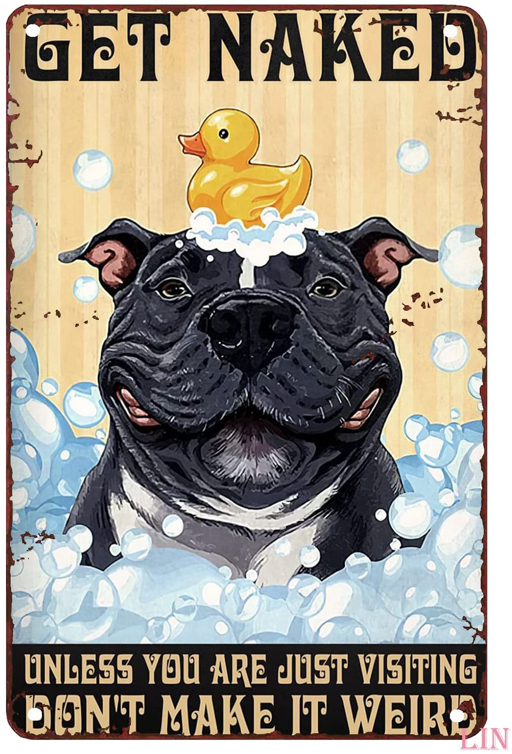 Funny Tin Signs Adult Funny Pitbull Get Naked Bathroom Poster Dog Wall Art Dog Bathroom Wall Decor Dog Bathroom Art Funny Bathroom Sign Tin Sign Art Wall Funny Metal Signs Gift 8x12 inch
