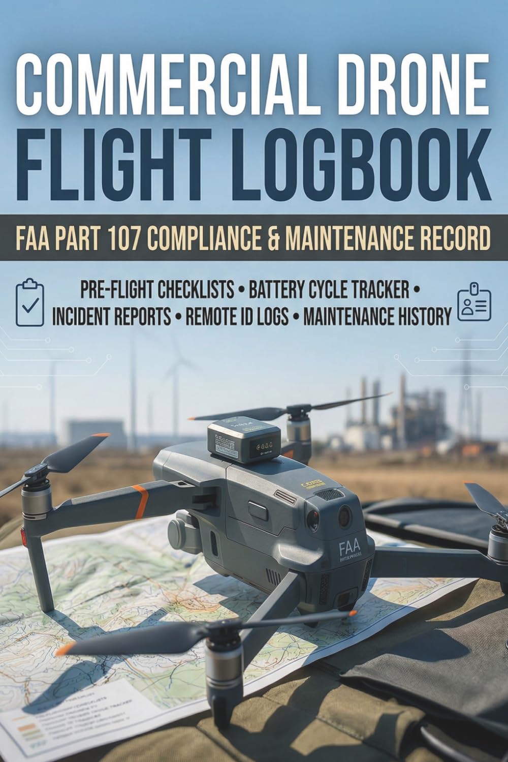 Commercial Drone Flight Logbook: FAA Part 107 Compliance & Maintenance Record: Remote ID & Session ID Tracker, Battery Log, and Incident Reports for Professional sUAS Operators.