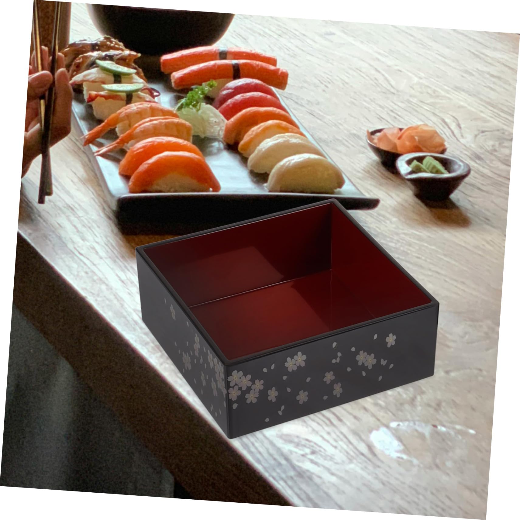 Boîte Bento Japonaise à Sushi, 3 Niveaux, Plastique Noir, Motif Mont Fuji, Réutilisable, pour Déjeuner et Desserts, Usage Quotidien