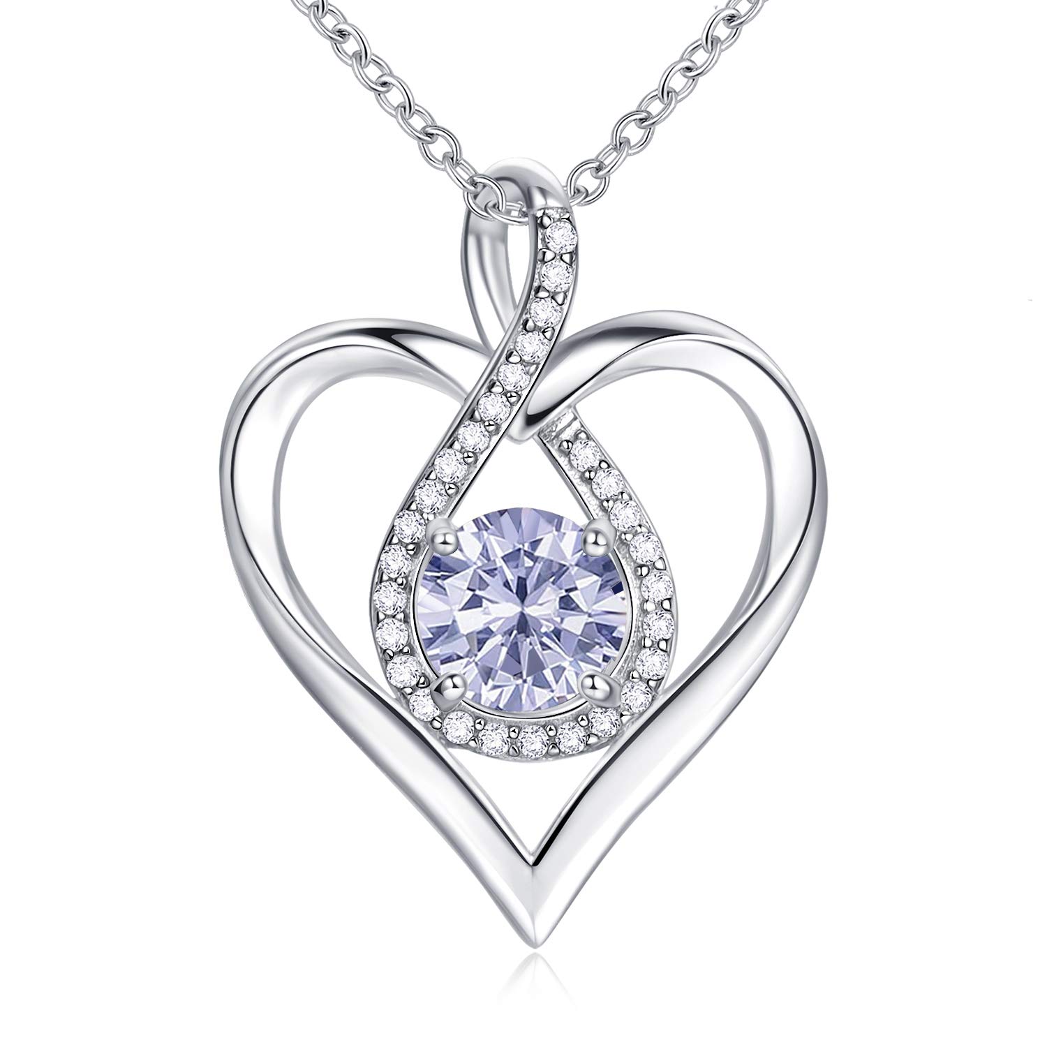 Charmire Heart Necklace 925 Sterling Silver Gold Plated Birthstone Infinity Heart Pendant Necklaces for Women Gifts for Women Mom Wife Jewelry Gift for Mother's Day, Birthday or Anniversary