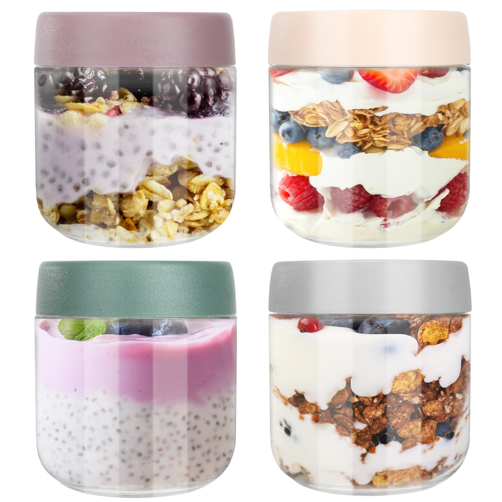 Hikrxya 6 Stuks Overnight Oats-potten met Deksel, 300 ml