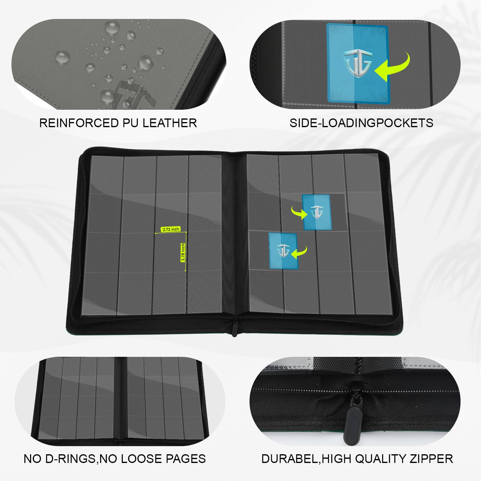 TCGUARD 16 compartimentos para tarjetas coleccionables, álbum con cremallera, carpeta para más de 1000 tarjetas, álbum de recortes, carpeta grande, bolsillos laterales seguros, compatible con YuGiOh,