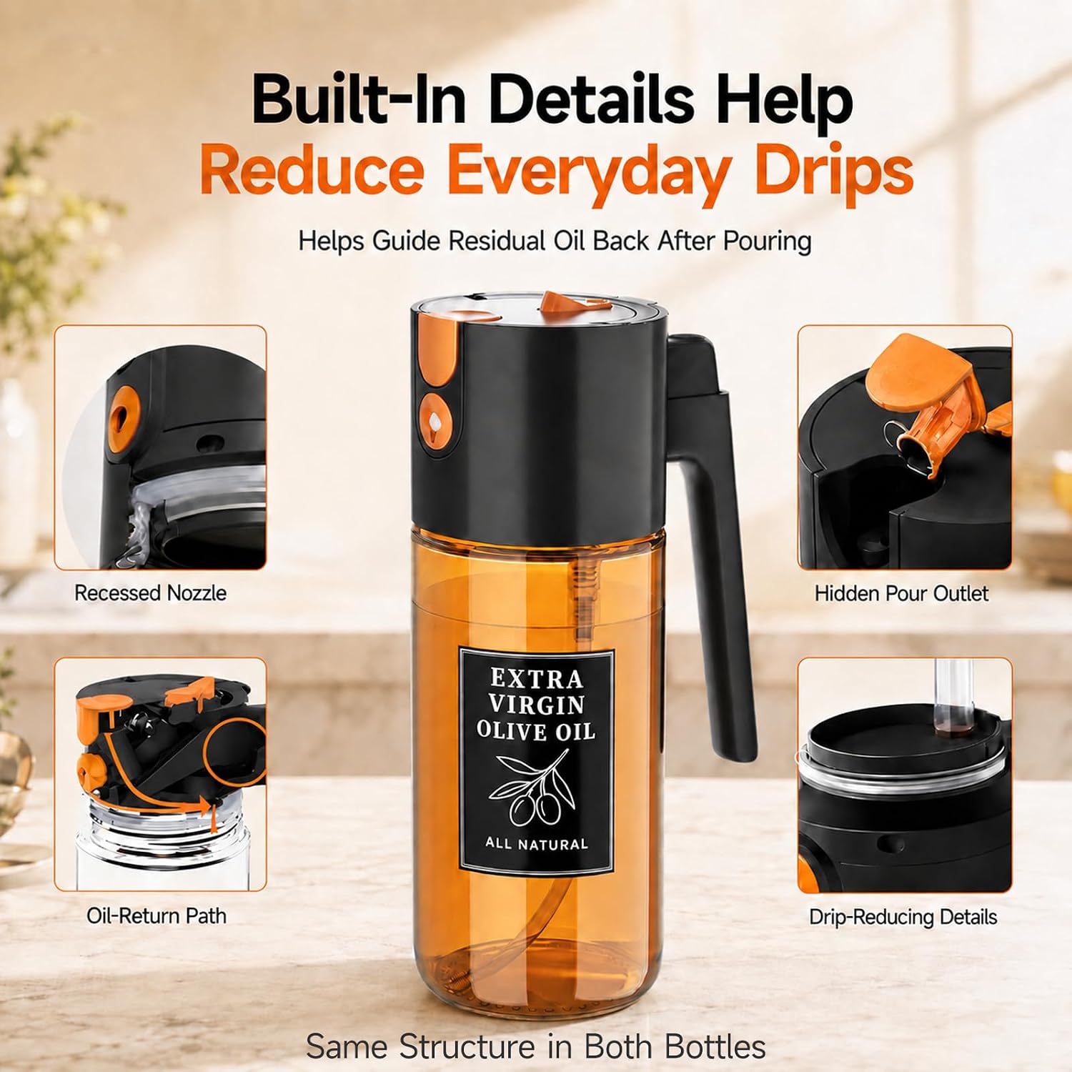 2-in-1 Oil Sprayer & Dispenser, 2 Count, 500 ml Each, Black + Green