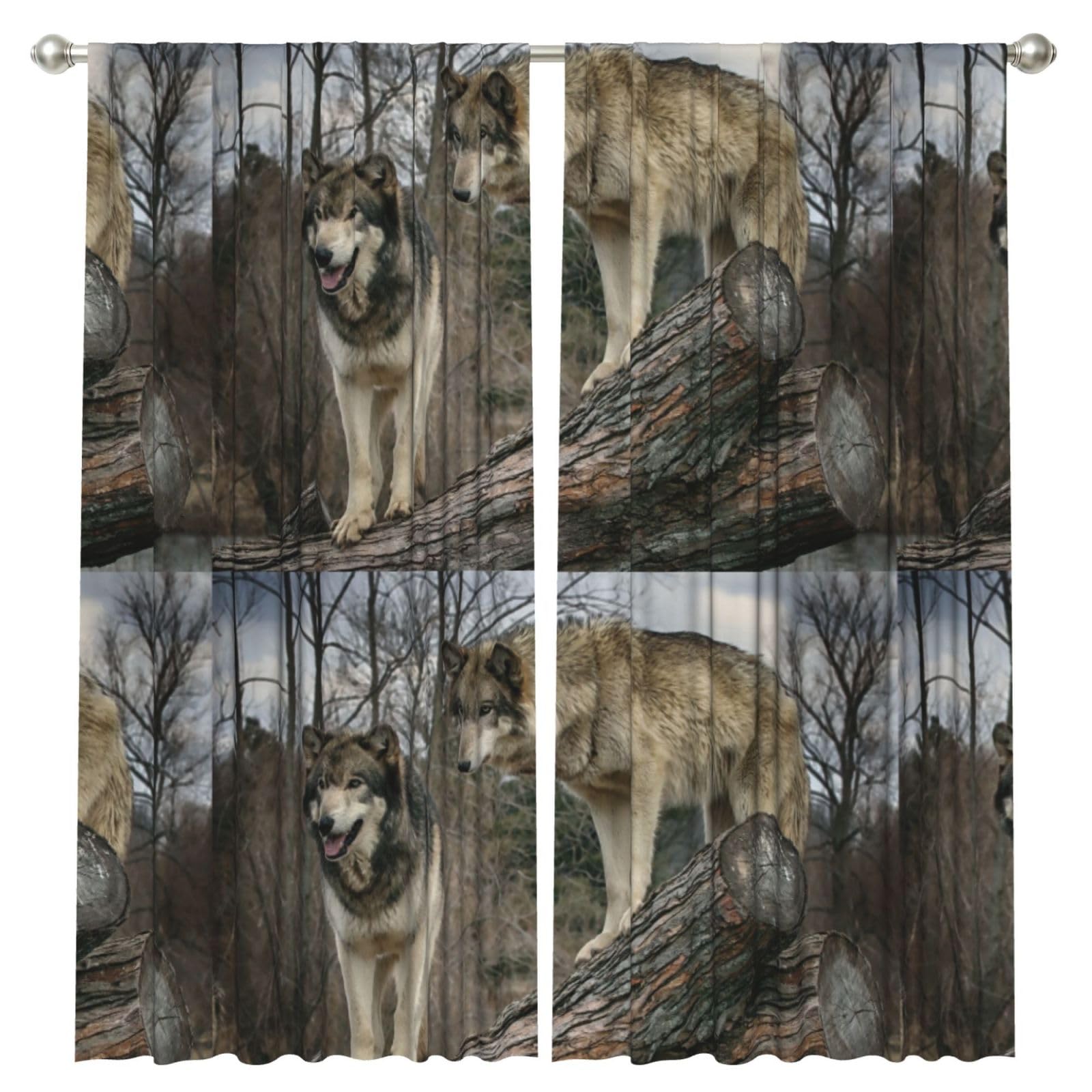 InOmak Wolf Printed, 2 Panels Window Curtains 52 x 84 Inch Blackout Curtains for Living Room Bedroom