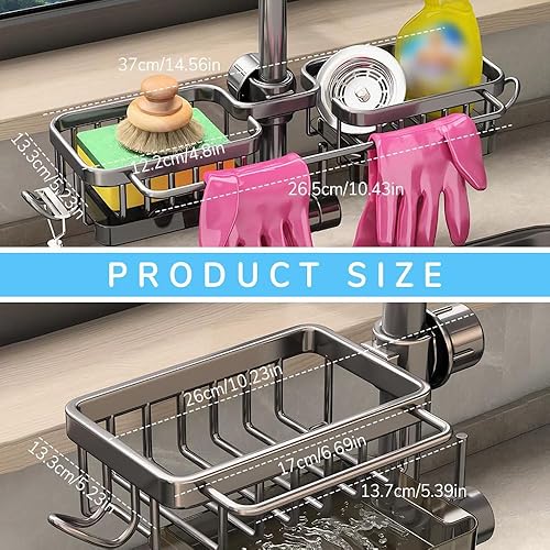 Miniatura 5 de Organizador de grifo de fregadero de cocina, soporte de esponja mejorado 2024 para fregadero de cocina, soporte de esponja desmontable ajustable