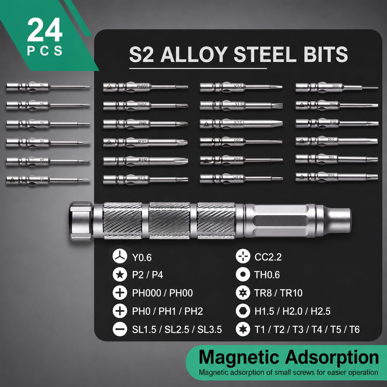 Ensemble de tournevis de précision, petit tournevis avec 24 embouts magnétiques en alliage S2, kit d'outils de réparation professionnel pour appareils électroniques, appareils ménagers, montres