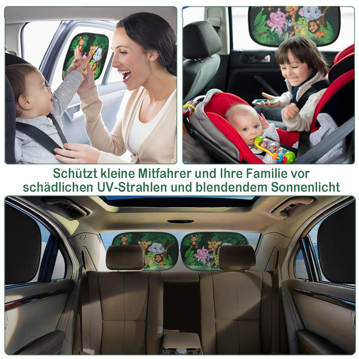 TBoonor Tendine Parasole Auto Bambini 51 x 31 cm Parasole Bambini Auto Tendine sole Auto Bambini con Protezione UV Set di 2 copri finestrini auto (1-Verde)