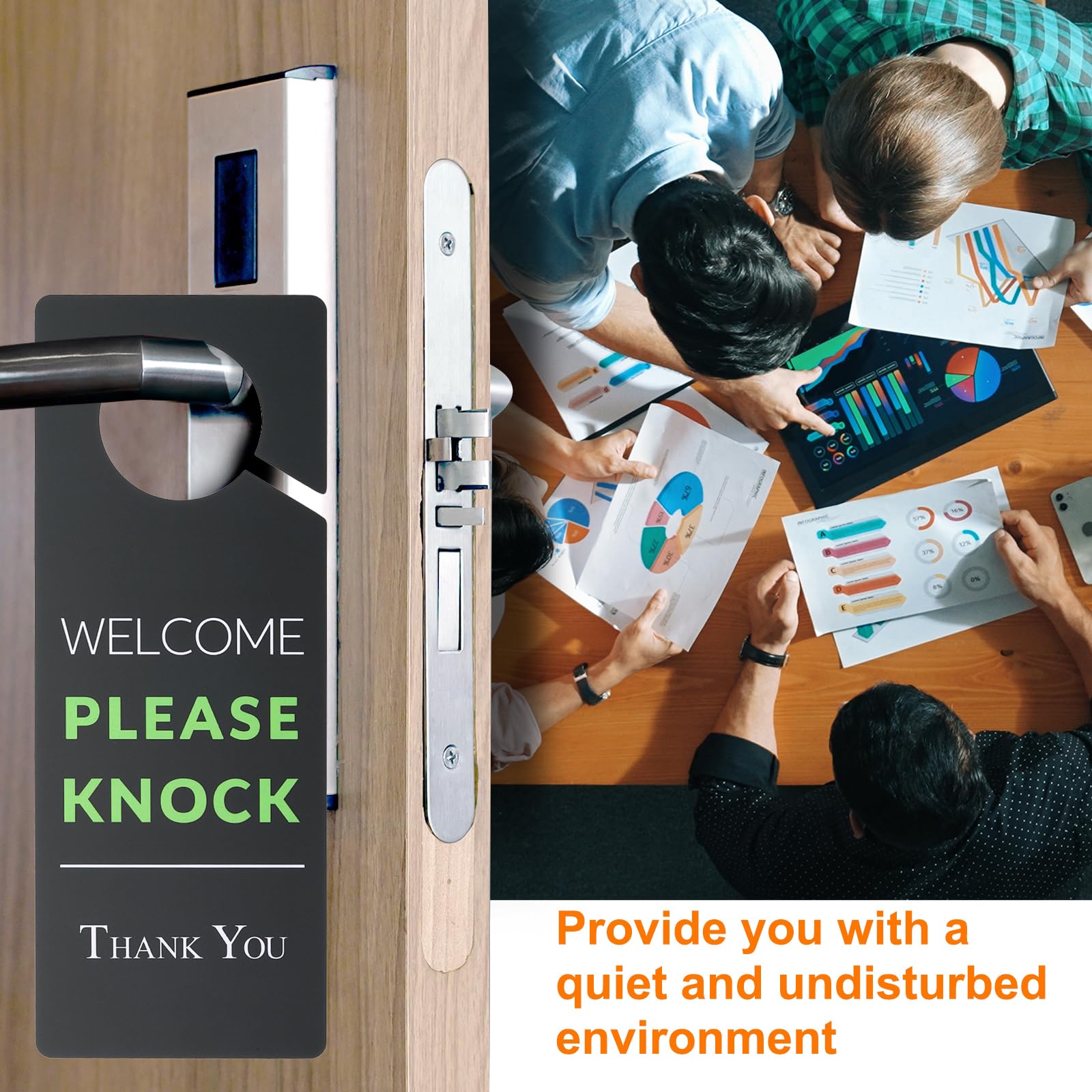 PATIKIL Do Not Disturb Door Hanger Sign, 2 Pcs PVC Double Sided Welcome Please Knock Door Sign Decor for Office Meeting - Image 4