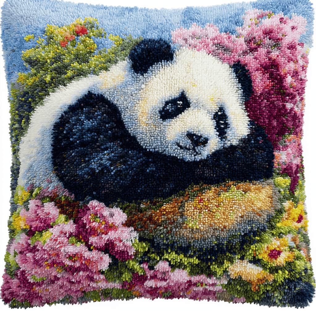 Kitquiver Latch Hook Cushion Kit,Panda DIY Throw Pillow Cover 43X43Cm