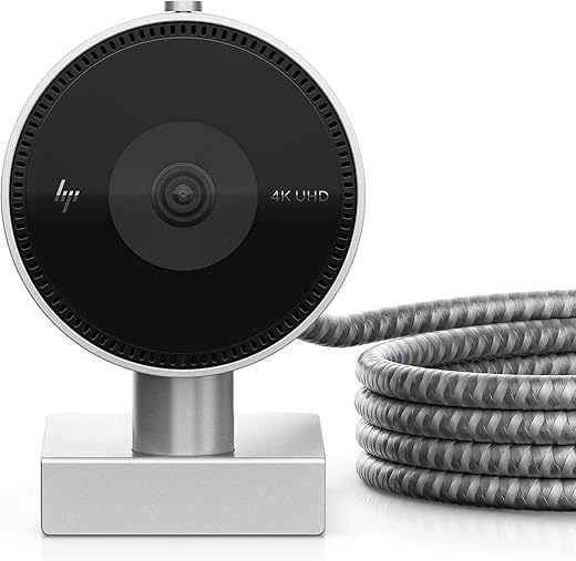 HP 950 4K UHD 720p HD 60 FPS Webcam with Auto Focus & Auto framing/Inbuilt Privacy Shutter/ 360 Swivel/Silver and Black