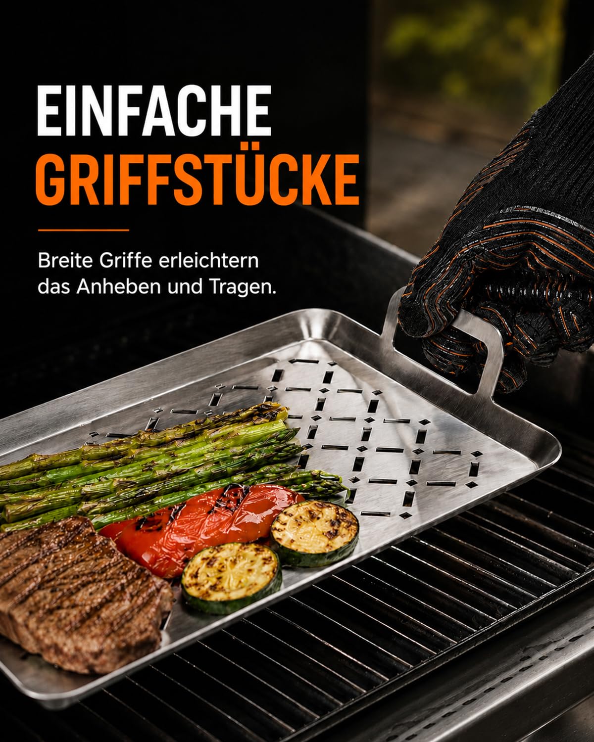 3-teiliges Set Grillpfannen aus 430 Edelstahl, gelochte Grillplatten mit Griffen für Gemüse, Fisch & Beilagen, spülmaschinengeeignet und stapelbar, passend für alle Grills