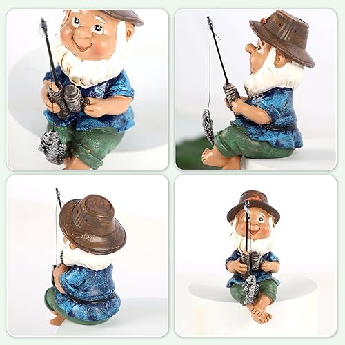 Miniatura 7 de Estatua de gnomos de jardín de pesca, figuras de pescador para jardín al aire libre, divertidas decoraciones de escultura de gnomos de jardín para