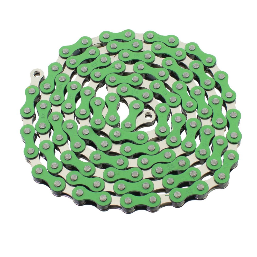 YBN S410 Bicycle Chain (1-Speed, 1/2 x 1/8-Inch, 112L) Two Tone, Green/Chrome