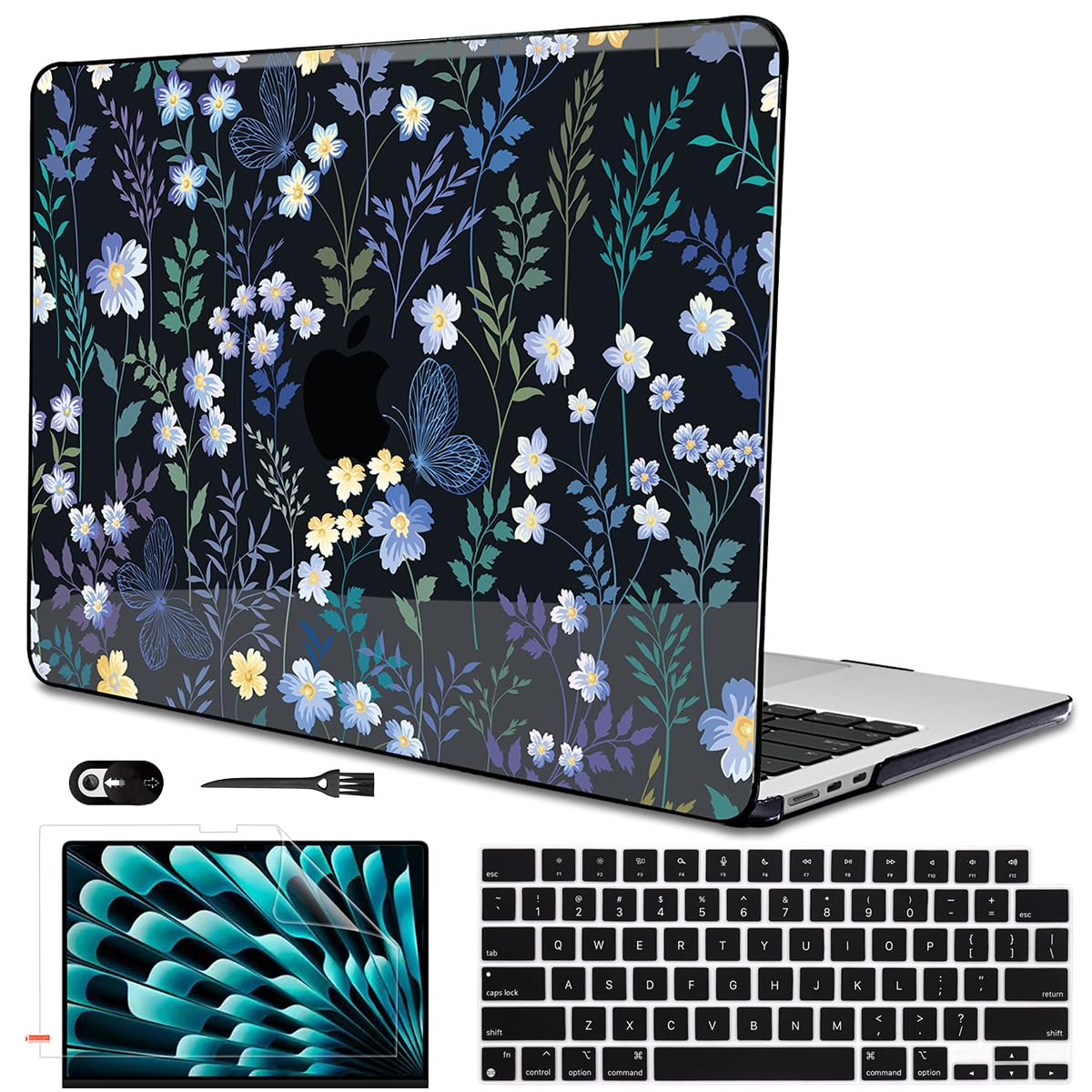 Funda para MacBook Air de 13.6 pulgadas 2024 2023 2022 modelo A3113 M3 A2681 M2, funda rígida de plástico con patrón impreso para teclado para Mac Air 13.6 2022, color negro