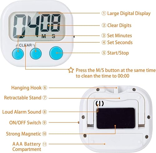 Miniatura 2 de Paquete de 4 temporizadores digitales de cocina, interruptor de encendidoapagado, pantalla LCD grande, alarma fuerte y soporte de respaldo