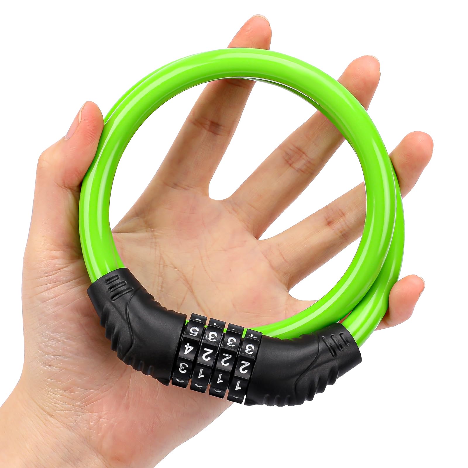 Combination Bike Cable Lock, Heavy-Duty Bike Lock, 4- Digit Resettable Bike Lock, Self-Coiling Security Cable Lock, Anti-Theft Keyless Chain Lock for All Style Bike Scooter Wheelchair, Green