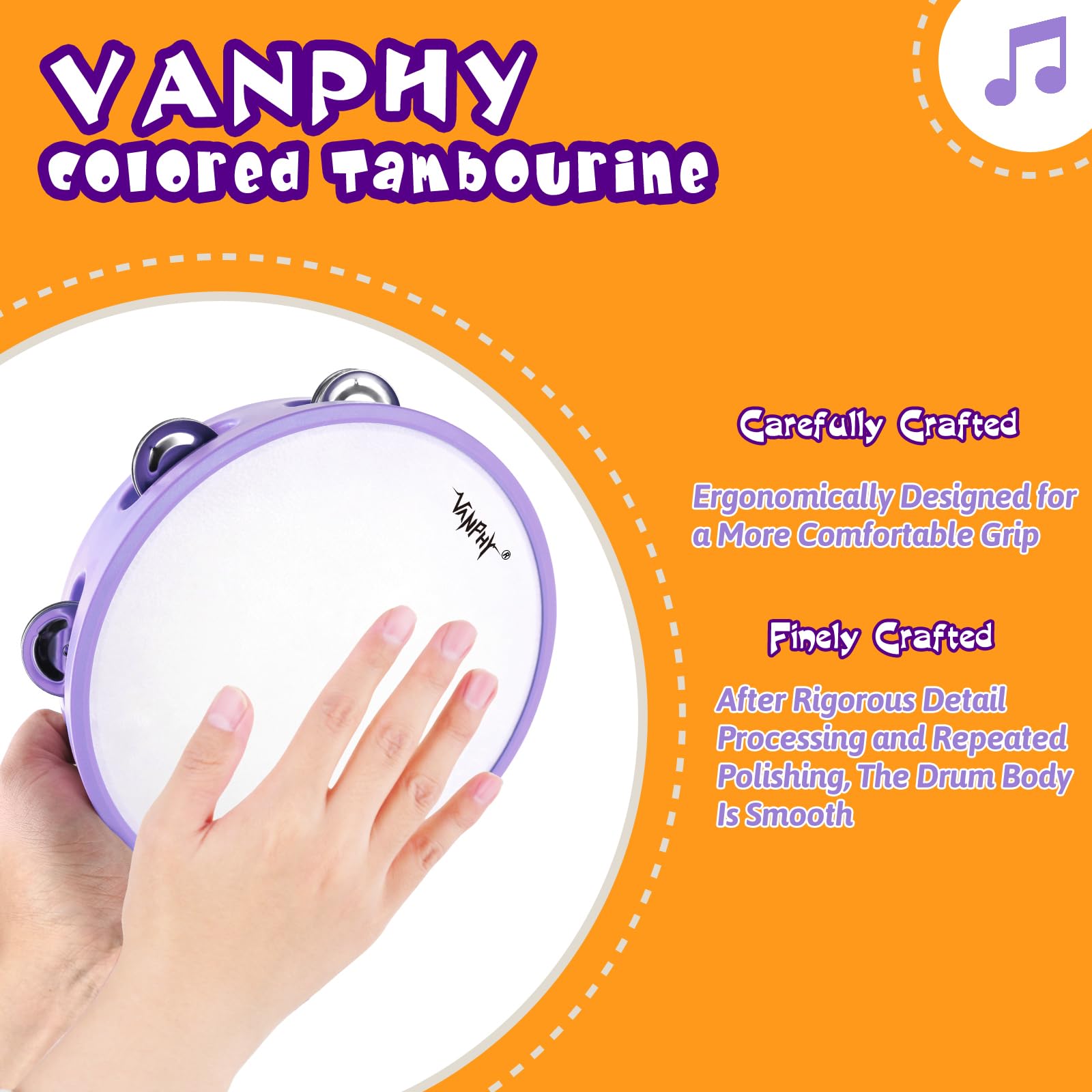 Panderetas para principiantes, pandereta de mano de 8 pulgadas, sonajeros de percusión, instrumentos musicales para acompañamientos y decoraciones navideñas (morado)