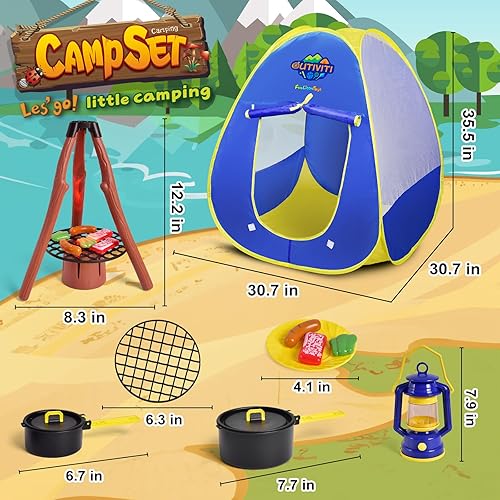 Miniatura 6 de Fun Little Toys Tienda de juegos para niños con juguetes de camping, tienda de campaña para niños pequeños con linterna de batería, tienda