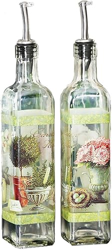 CEDAR HOME Juego de botellas de aceite de oliva, dispensador de vidrio, vinagre de 17 onzas, con boquilla vertedora de acero inoxidable a prueba de