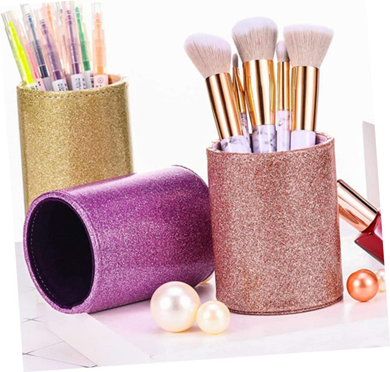 Portapenne Vasi per scrivania 5 pezzi portapenne in pelle glitterata matite glitterate contenitori glitterati matite for bambini portapenne pennello for pittura organizzatore pennello cosmetico Ho
