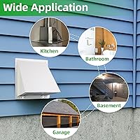 Vista 7 de Cubierta de ventilación de secadora de 4 pulgadas en el exterior, cubierta de ventilación exterior para exteriores, cubierta de ventilación de pared