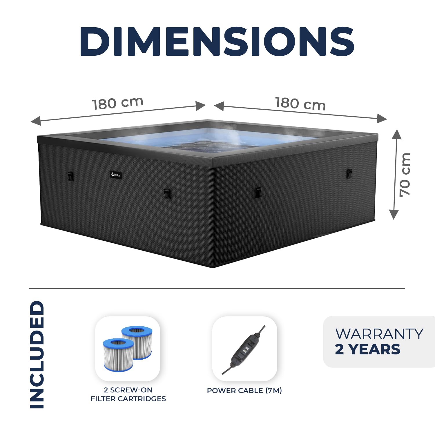 N NETSPA - Spa - Celestia - Semi-Rigide Carré 6 Places – Construction Portable en Mousse, Chauffage intégré et Couverture économe en énergie – Volume 1100l - Ø180xH70cm - Charcoal Black
