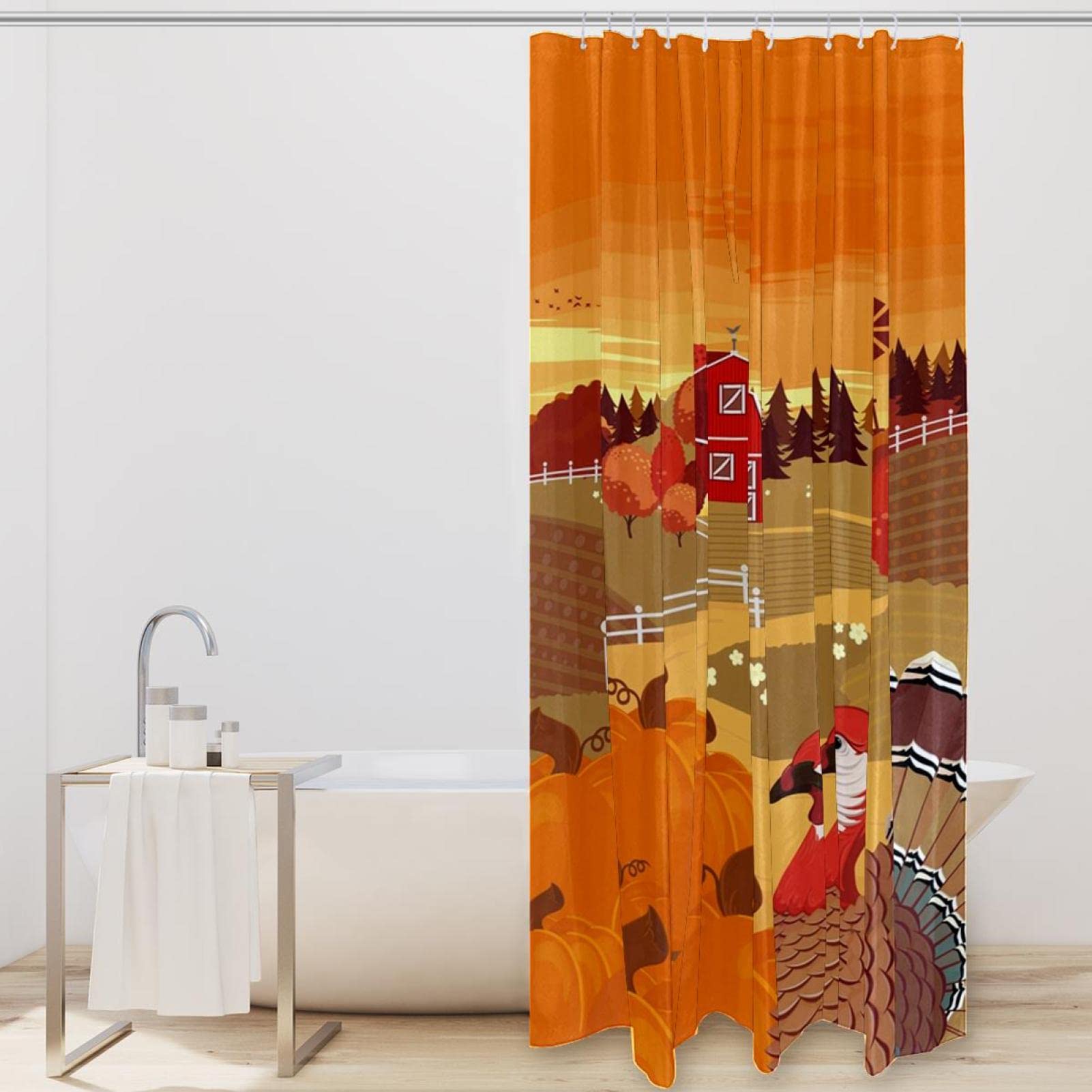 Canessioa Duschvorhang-Set Mit Herbst-Design – Dino, Truthahn, Kürbis, 183x183 Cm