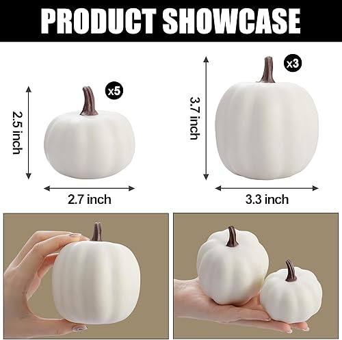 Miniatura 2 de Artgar Decoración de calabaza Calabazas artificiales blancas Juego de 8 calabazas de espuma para otoño, Halloween, Acción de Gracias, cosecha,