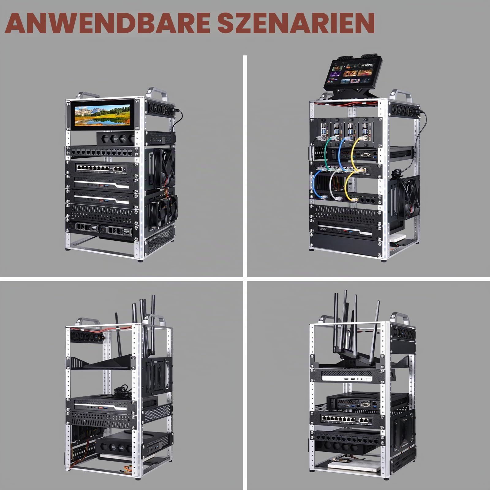 GeeekPi DeskPi RackMate TL1 – 10-Zoll 10U Serverschrank (264 mm Tiefe) für Netzwerk-, Server-, Audio- und Videoequipment, aus Aluminiumlegierung im offenen Rahmendesign