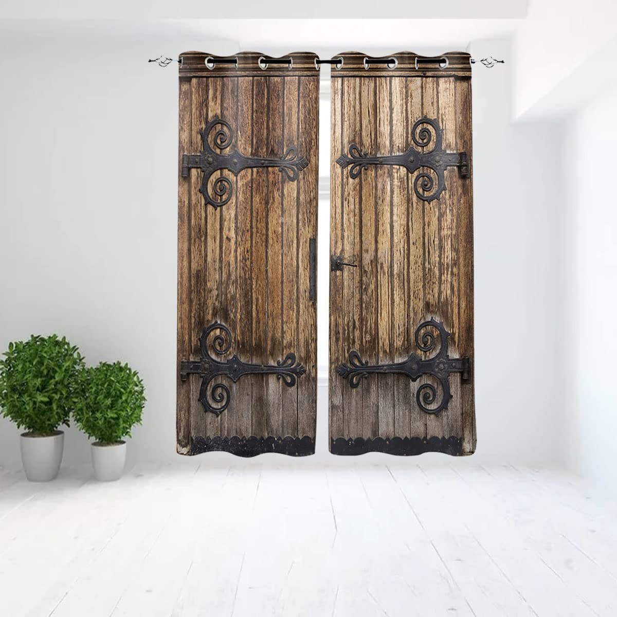 VZXATYOP Tende Porta Fienile in Legno Rustico, Tenda Oscurante Agriturismo in Stile Country Occidentale, Tende con Passacavo Retrò per Camera Letto Soggiorno, Set 2 Pannelli,Style 3,53 x 96 x2