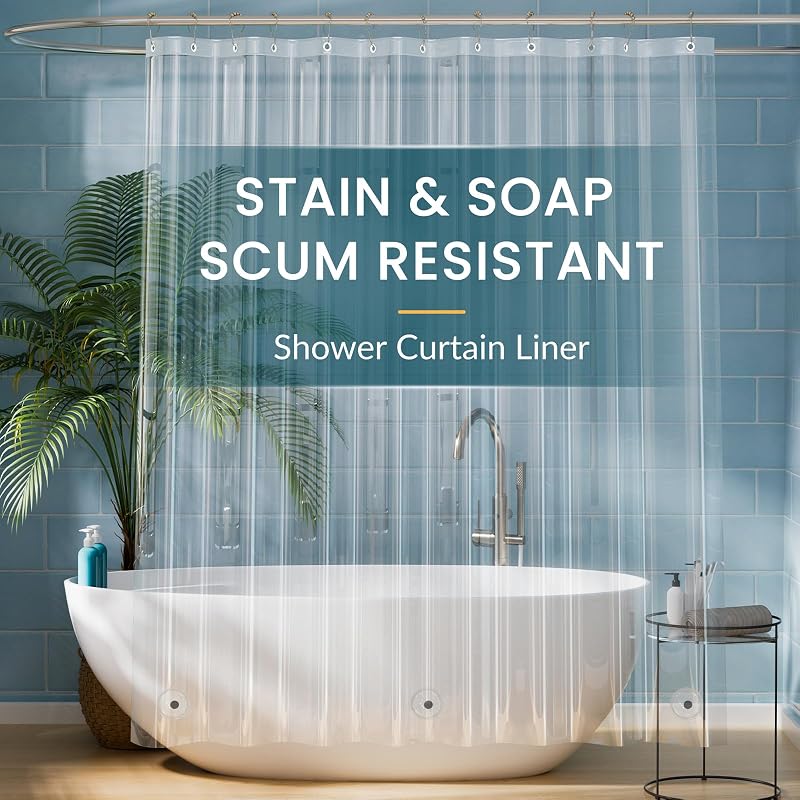 Titanker Forro de Cortina de Ducha Transparente, Forro de Ducha de plástico PEVA 72 x 72 Cortinas de Ducha Ligeras e Impermeables para baño con Imanes y Ojales Inoxidables