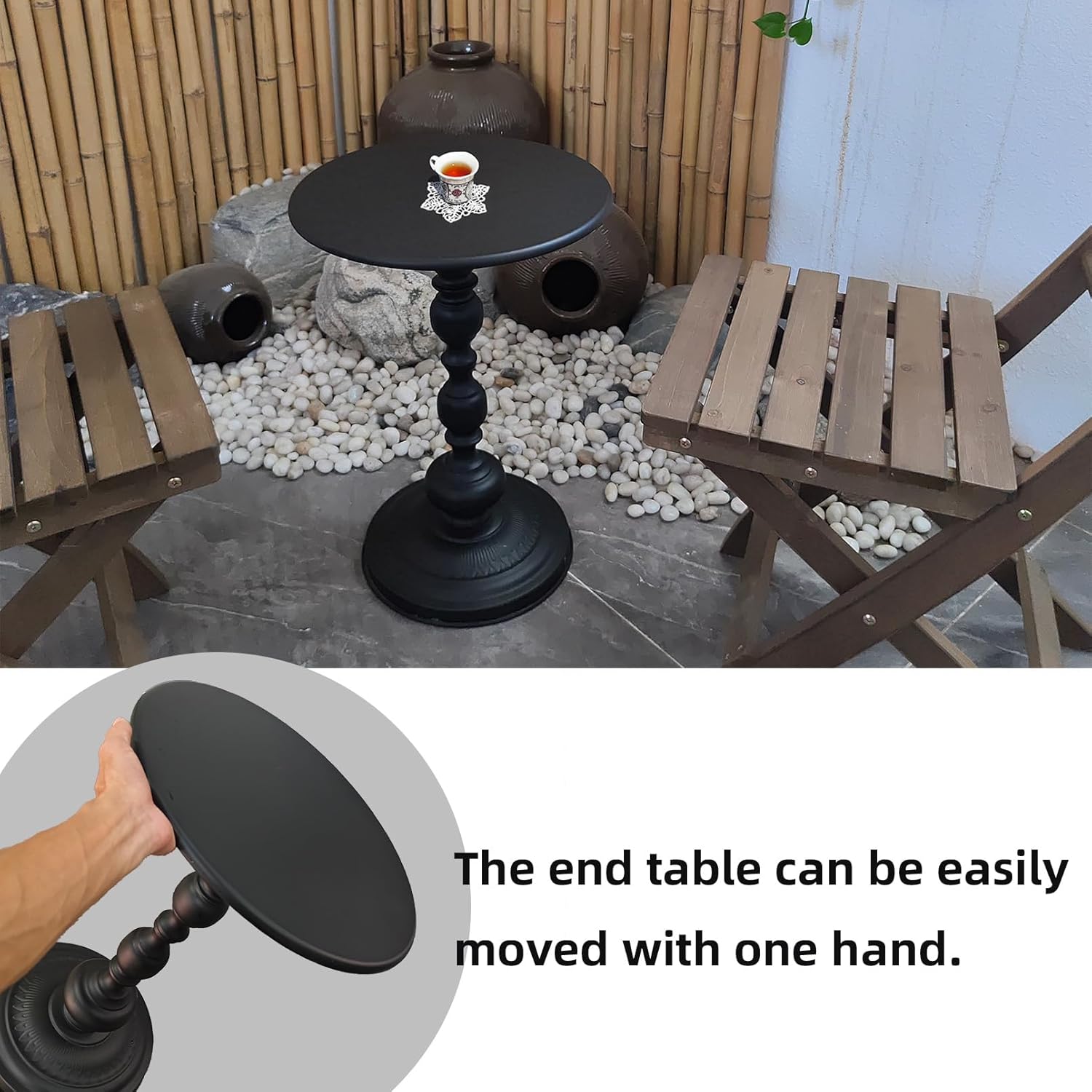 Benkyo Black Round End Side Table Modern Metal Pedestal Spindle Side Tables for Living Room Bedroom，Black